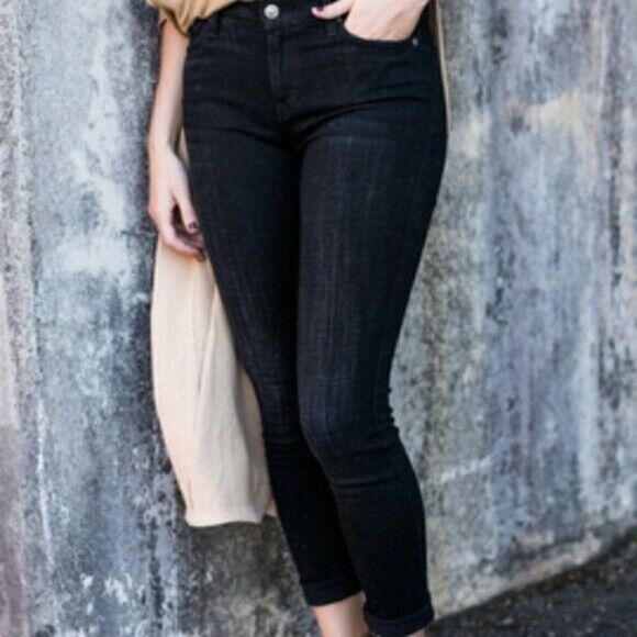 7 For All Mankind The Ankle Skinny Jeans in Black Sand Broken Twill Size 27 - Picture 2 of 16